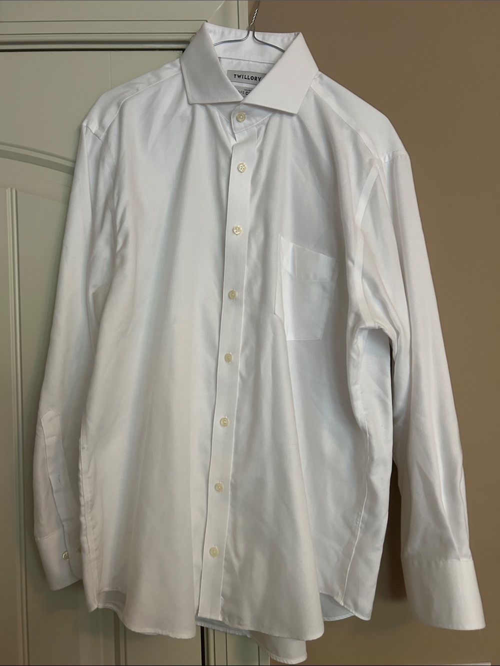 Twillory Dress Shirt Mens 17 32/33 White Tailored Fit Non-Iron Cotton